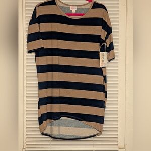 Madewell Navy and Tan Striped Short Sleeve Top
